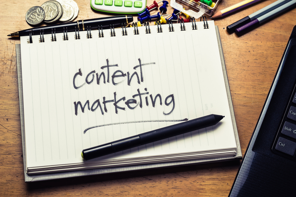 content marketing written on a notebook