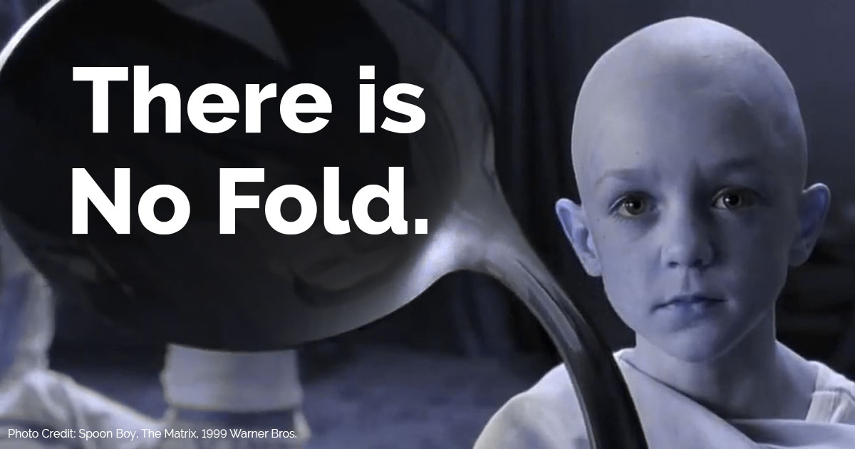 matrix boy bending spoon with "there is no fold" text overlay