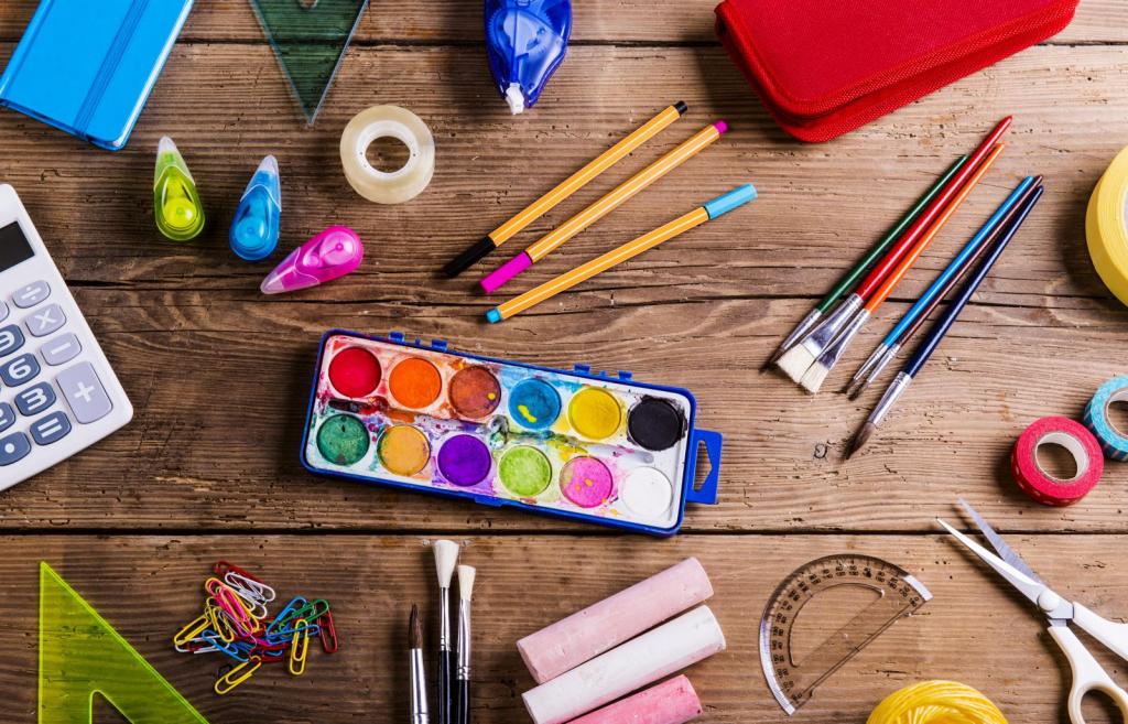 various art supplies on a desk