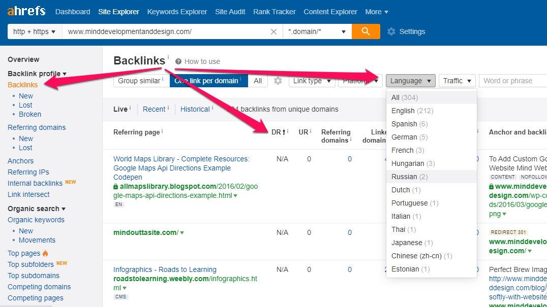 ahrefs language filter