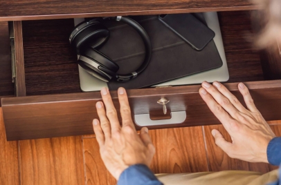 man putting devices in a drawer for a digital detox