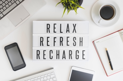 sign that says relax, refresh, recharge