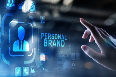 person pointing at the words personal brand