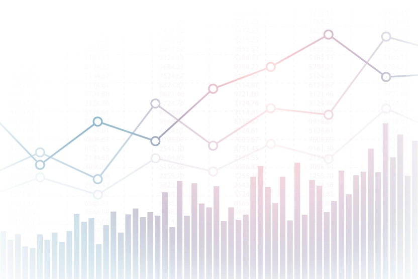 abstract chart showing line graphs increasing on white background